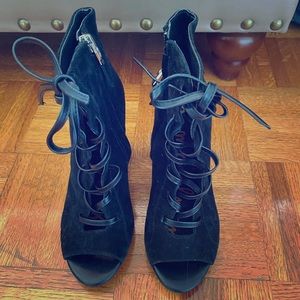Lace-up peep toe bootie